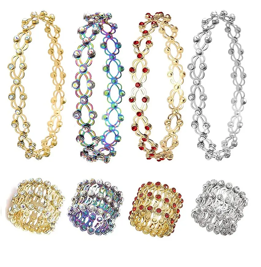 2023 Fashion Creative Magic Folding Retractable Ring Bracelet Colored Crystal Deformable Bangles Bracelet Telescopic Tube Rings