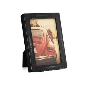 Solid Wood Vintage Black Rustic Wooden Photo Frame With Real <b>Glass</b> For Home Living Room Dining Room Wall Display - Product Image 1