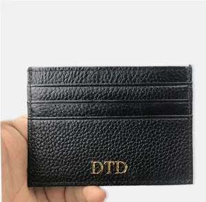 Wholesale Cow Leather Card Holder Wallet Credit Cards Solid Color Slim Tiny Purse Card Wallets for Women Men