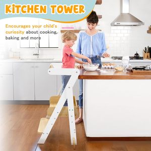 Foldable Toddler <b>Tower</b> Kitchen Stool Folding for <b>Learning</b> with 3 Adjustable Heights Montessori Standing - Product Image 2