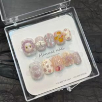 Vente en gros Nouvelle Arrivée Ongles en gel faits main de luxe, forme œil de chat, carrés et amande, avec gemmes 3D et diamants, peints à la main, de haute qualité, avec boîte