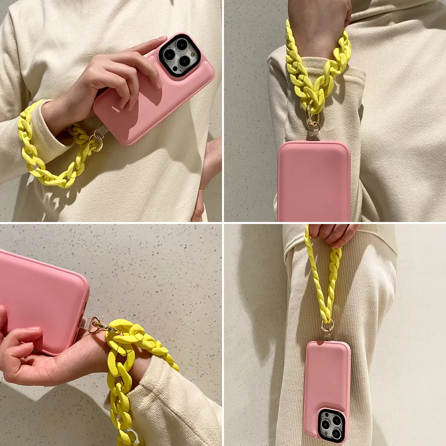 Cadena acrílica para soporte de teléfono, funda con dijes y logotipo personalizado, a la moda, cruzada, portátil, cordón para teléfono móvil