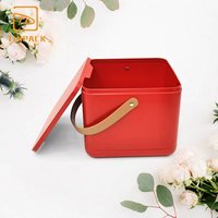 Boîte en métal rouge carrée de grande capacité, de qualité alimentaire, personnalisable, pour biscuits, gâteaux et en-cas