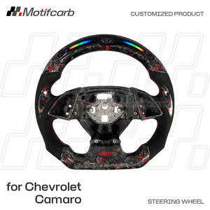 พวงมาลัยคาร์บอนไฟเบอร์สีแดงแบบกำหนดเองสำหรับ Chevrolet Camaro 1SS 2SS Coupe ZL1 ปี 2015-2025 พร้อมจอแสดงผล LED อัจฉริยะแสดงรอบเครื่องยนต์ - Product Image 2