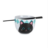 Ensemble de bols à soupe, nouilles et ramen en porcelaine écologique, style japonais moderne, motif personnalisé, dessin animé mignon, avec baguettes
