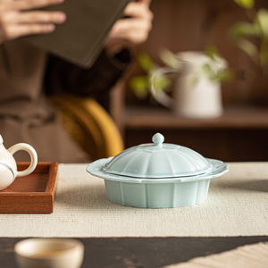 Chinese Style <b>Ceramic</b> Dessert <b>Plate</b> With Lid Flower Shape For Tea Snacks Household Use - Product Image 4