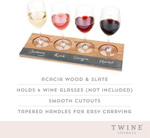 Rượu Vang Hội Đồng Quản trị chuyến bay với Slate bảng đen Keo Gỗ khay, giữ 4 ly, bao gồm soapstone Chalk hoàn hảo cho các bên rượu vang - Product Image 5