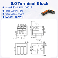 Bloc de bornes PCB sans vis, sans outil, câblage rapide, connexion par compression KF208R 2601, pas de 5,0 mm, 300V 16A, fil de 2,5 mm, connecteur à broches droites PA66