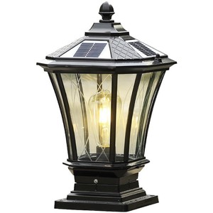 Solar Pillar <b>Light</b> LED 3500K Warm <b>White</b> IP65 Outdoor Glass <b>Shade</b> E27 Base Copper Body Flush Mount Ra80 500lm - Product Image 1