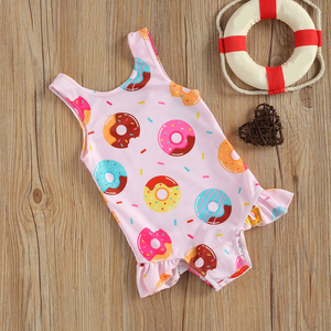 Maillot de bain une pièce pour filles, imprimé donut/crabes, mignon, à volants, UPF 50+, séchage rapide, pour la plage et la piscine, 2-8 ans - Product Image 3