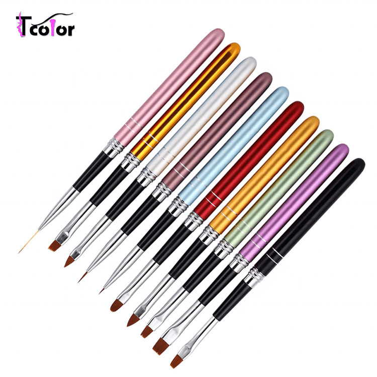 Профессиональная ручка для маникюра, плоский овальный лайнер, набор из 10 кистей для ногтей