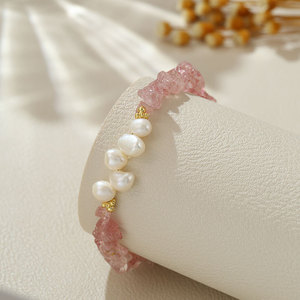 Pulsera de Oro con Perlas Naturales de Agua Dulce Irregulares de Tres-Siete Agujeros, Cristal y <span class=keywords><strong>Jade</strong></span>, Estilo Barroco, Joyería Versátil al por Mayor - Product Image 2