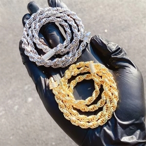 925 Sterling Zilver <span class=keywords><strong>Vermeil</strong></span> VVS Halskettingen 6mm Koordketting met Iced Out Sluiting Luxe Hiphop Sieraden voor Heren Rapper - Product Image 1