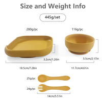 Vaisselle en silicone de qualité alimentaire pour bébés, assiette carrée d'apprentissage, bol à soupe résistant à la chaleur, cuillère et fourchette durables