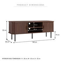 Meja TV Bergaya Walnut 140cm dengan Pintu Geser dan Rangka Logam