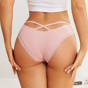 Braguitas de bikini de algodón acanalado para mujer |   Lencería con lazo y encaje de talle bajo |   Nueva Llegada - Product Image 4