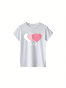 T-shirt décontracté élégant pour femme, imprimé cœur rose, col rond, manches courtes, 100% coton, printemps-été, tailles S-XXL - Product Image 1