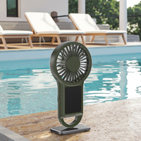 Vente en gros de ventilateurs portatifs solaires ALECTER APH-HF01 à 3 vitesses, lumières ambiantes colorées, matériau ABS, charge USB 1500 mAh, pour l'extérieur