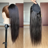 Letsfly Wholesale 9A Queue de cheval 100% cheveux humains lisses et bouclés, extension de queue de cheval à cordon et à enrouler pour femmes noires