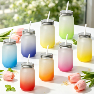 Bulk Sublimation Glass Cup Blanks Frosted Clear Mason Jar <b>Beer</b> Mug Can Tumbler Bamboo Lid Straw DIY Custom Print Party Drinkware - Product Image 3