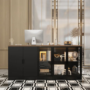 Mostrador <span class=keywords><strong>de</strong></span> Recepción Moderno <span class=keywords><strong>de</strong></span> Madera Maciza Ecológica, Mueble <span class=keywords><strong>de</strong></span> <span class=keywords><strong>Entrada</strong></span>, Vitrinas Multifuncionales, Estantería, Exhibidor - Product Image 2