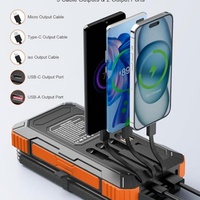 Chargeur solaire 20000mAh, batterie externe, charge rapide, panneau pliable portable, 4 câbles intégrés, double lampe torche LED pour la randonnée, le camping
