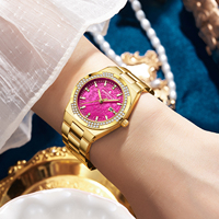 Montre à quartz MONTAGUT tendance en acier inoxydable, simple, étanche, avec calendrier, lumineuse, design diamant doré, cadran rose pour femme