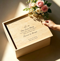 Grande boîte à souvenirs en bois avec couvercle coulissant, personnalisable et gravée, boîte de rangement pour cadeaux en gros
