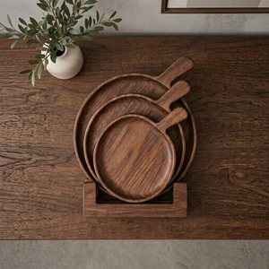 Platos de madera para servir, para el hogar, la cocina y la comedor, platos de madera hechos a mano con acabado liso y pulido - Product Image 1