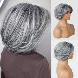Style de vague de doigt Bob bouclés <span class=keywords><strong>gris</strong></span> pour femmes pour perruque Pixie dentelle transparente courte faite de <span class=keywords><strong>cheveux</strong></span> humains noirs - Product Image 3
