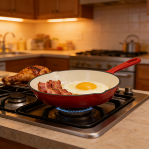 ชุดกระทะเคลือบ 3 ชิ้น คุณภาพระดับเชฟมืออาชีพ ขนาด 6/8/10 นิ้ว ทำจากเหล็กหล่อเคลือบ ไม่ติดกระทะ สำหรับย่างและทอด - Product Image 6