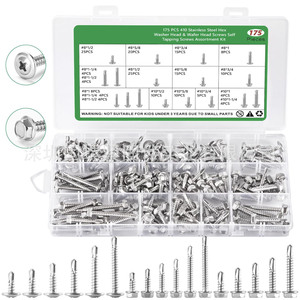 410 Stainless Steel Hex Washer Head Self Tapping Screws Assortment Kit 175pcs Imperial Phillips Drive Metal <b>Fasteners</b> - Product Image 1