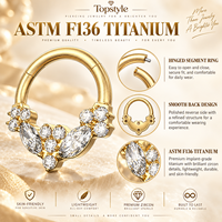 Anneau Clicker en Titane G23 ASTM F136 Sans Nickel, Personnalisable, Forme en V Scintillante avec Zircons Cubiques Mixtes pour Piercing Nez et Oreille