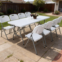 Table pliante de 6 pieds avec verrouillage en plastique, pliable en deux pour les banquets, les fêtes ou les mariages en plein air