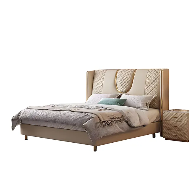 Комбинированный набор мебели для спальни современный легкий роскошный Главная спальня 1,8 м кожаная двуспальная кровать 2024 новый стиль