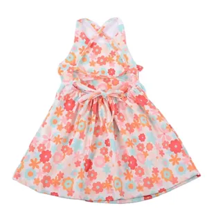 Girls' Dresses Fashion Sleeveless Crossing Backless Cute Flower Printing 1 To 12 Years Old Girls' Summer Dress Children