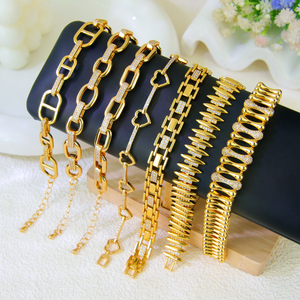 In Stock Trendy Italian <b>Gold</b> Color <b>Bracelet</b> 21k <b>Gold</b> Plated Zircon Dubai Charm Lucky Bangles for Women Event Party - Product Image 5
