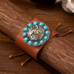 <span class=keywords><strong>DW</strong></span>-172 vente en gros Vintage Western Cowboy Style main bijoux réglable large Turquoise PU <span class=keywords><strong>cuir</strong></span> <span class=keywords><strong>Bracelet</strong></span> <span class=keywords><strong>Bracelet</strong></span> - Product Image 2