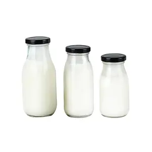 Оптовая продажа прозрачная квадратная 350 мл 500 мл стеклянная бутылка для молока с крышкой для питья