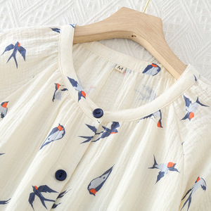 Set pigiama da <span class=keywords><strong>donna</strong></span> in puro <span class=keywords><strong>cotone</strong></span> stile giapponese primavera autunno girocollo a maniche lunghe estivo sottile abbigliamento per la casa ODM - Product Image 4