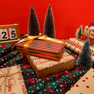 2025 <b>Christmas</b> Wrapping Paper with Hot Stamping 43*300 cm Kraft Gift Paper - Product Image 3
