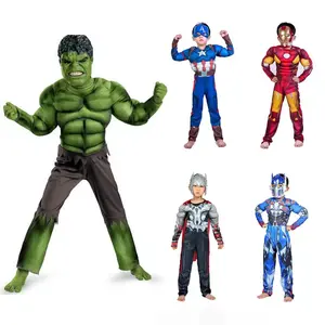 Halloween Muscle Costumes Cosplay Children's Hulk Costumes Captain Comic Show Spiderman Jumpsuit for Kids Boysume