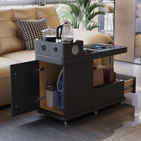 Table basse carrée avec bouilloire électrique, chargeur sans fil, rangement roulant, design moderne, facile à nettoyer pour le salon