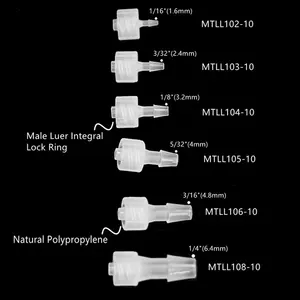 UV-Blokkering Zwarte Pp-1/8 "Id-Buis 3.2Mm Luer-Pijpconnector Met Weerhaken, Mannelijke Luer-Slot Naar Taps Toelopende Fitting Met Weerhaak