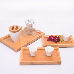 Plateau rectangulaire en bambou de style japonais, plateau à thé en bois massif, égouttoir, plateau de service pour fruits et pain, utilisation à domicile ou à l'hôtel - Product Image 1
