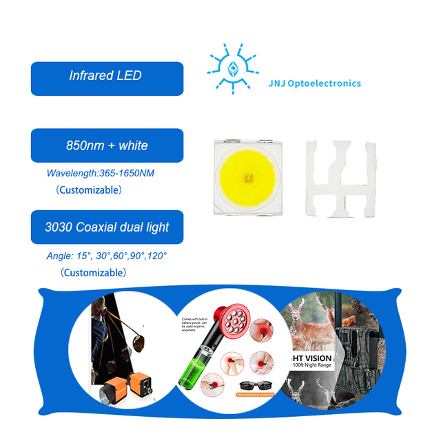 3030 Coaxial Dual Light Infrared LED 850nm + White Light 6350K±600 SMD LED for Red Light Therapy Panel