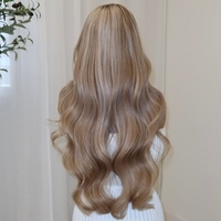 Perruque Lace Front Balayage Blonde 100% Cheveux Humains Longue Ondulation Souple Racine Brune Raie Centrale Sans Colle Pré-Plumée Ligne de Cheveux Naturelle