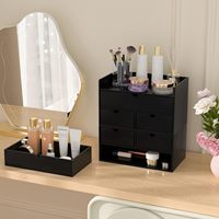 Mini organisateur de bureau moderne en bambou noir avec tiroir de rangement pour cosmétiques de table pour le bureau ou la maison