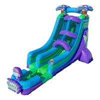 Toboggan aquatique gonflable à une voie de 18 pieds avec tunnel imprimé Vision Violet Bleu Vert, toboggan aquatique gonflable pour fêtes estivales