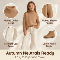 Pull en maille côtelé à col roulé pour filles, coupe oversize, manches longues, pour tout-petits et petites filles, collection automne